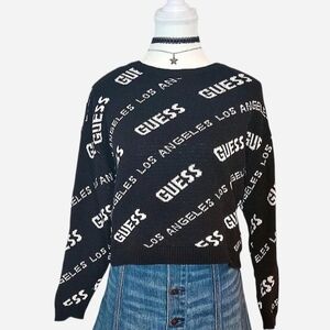 Guess Cropped Black And White Logo Sweater Y2K 90's MC Bling Alt Lolita Grunge